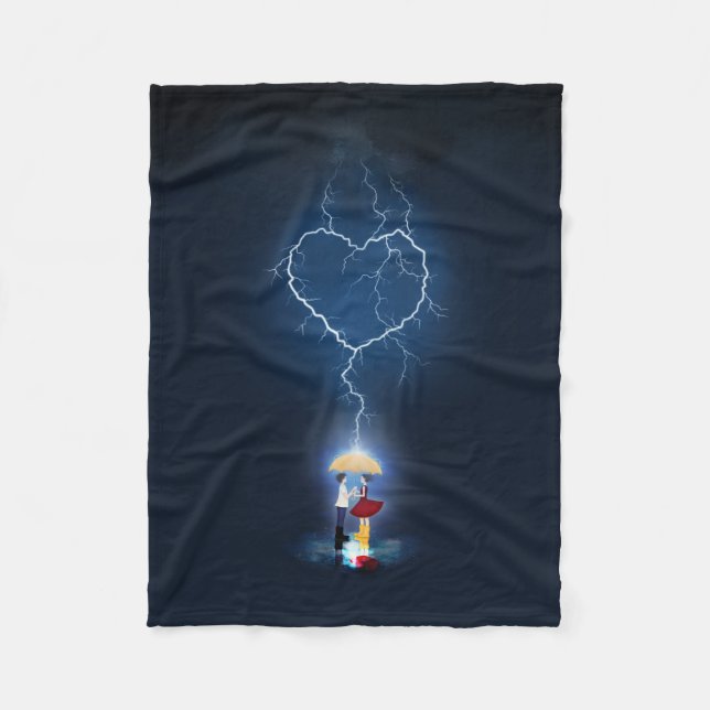 "Lovestruck" Romantic Moment Under an Umbrella Fleece Blanket (Front)