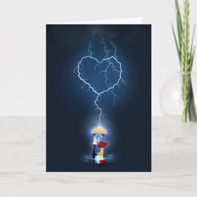 Lovestruck - Romantic Moment Under an Umbrella Holiday Card (Front)