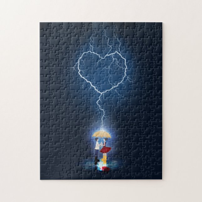 "Lovestruck" Romantic Moment Under an Umbrella Jigsaw Puzzle (Vertical)