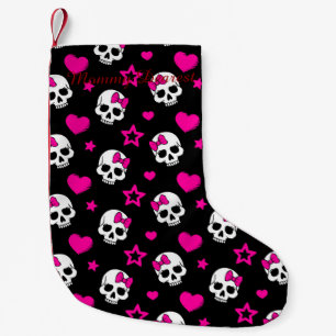 Lovey Goth Skulls in Bright Pink Small Christmas Stocking