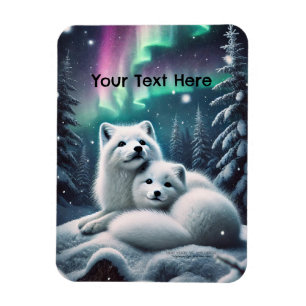 Loving Arctic Foxes Northern Lights Snowy Forest Magnet