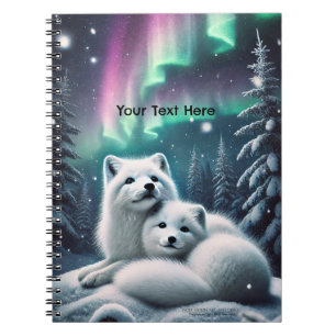 Loving Arctic Foxes Northern Lights Snowy Forest Notebook