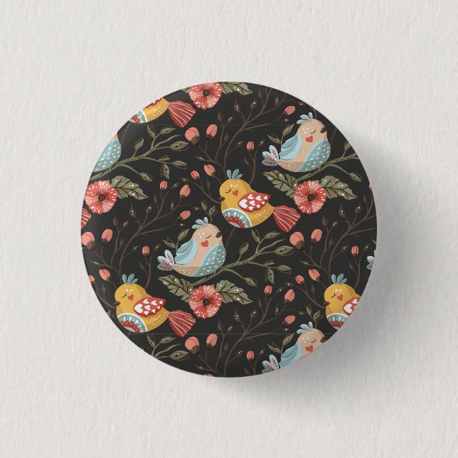Loving Boho Birds Floral Pattern 1 Inch Round Button (Front)