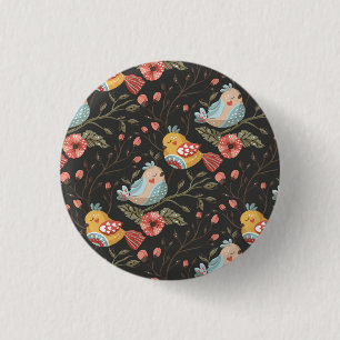 Loving Boho Birds Floral Pattern 1 Inch Round Button