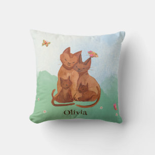 Loving Cat Family Throw Pillow