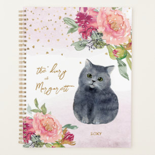 Loving Cat Illustration Flowers Girl's Daily Diary Planner