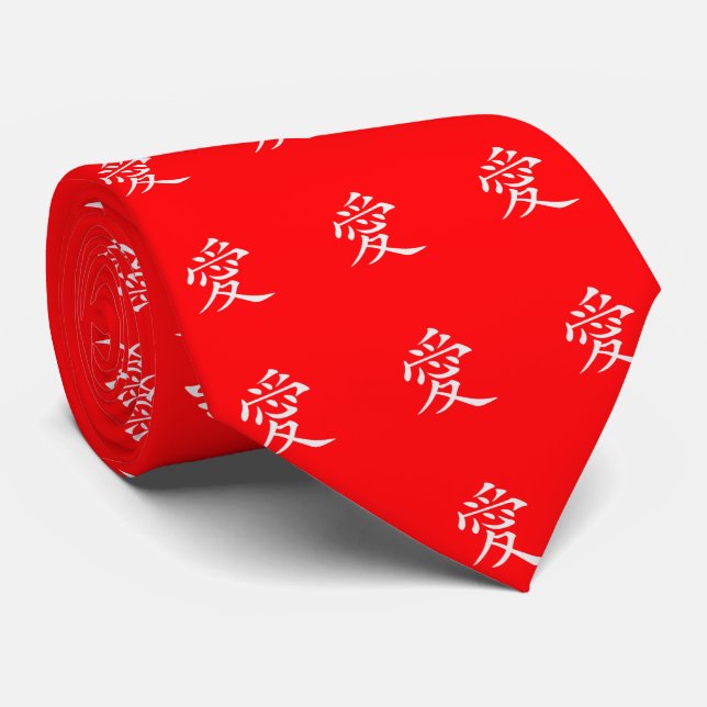 Loving Chinese Character Love Pattern Custom Red Tie (Rolled)