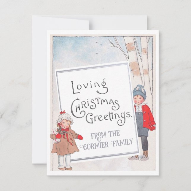 Loving Christmas Greetings Custom Vintage Children Holiday Card (Front)