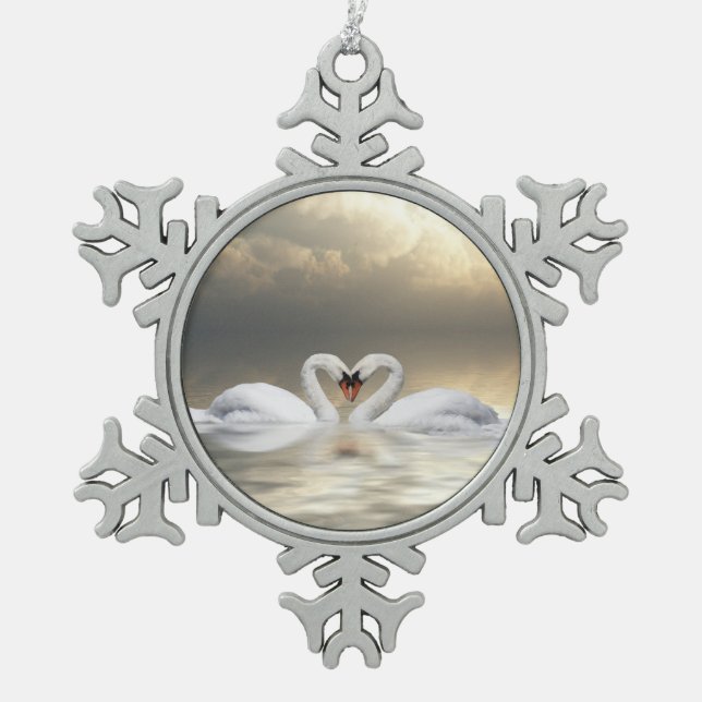 Loving Christmas swans Snowflake Pewter Christmas Ornament (Front)