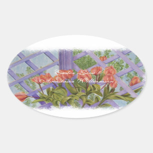 LOVING EASTER ORANGE TULIPS .. OVAL STICKER