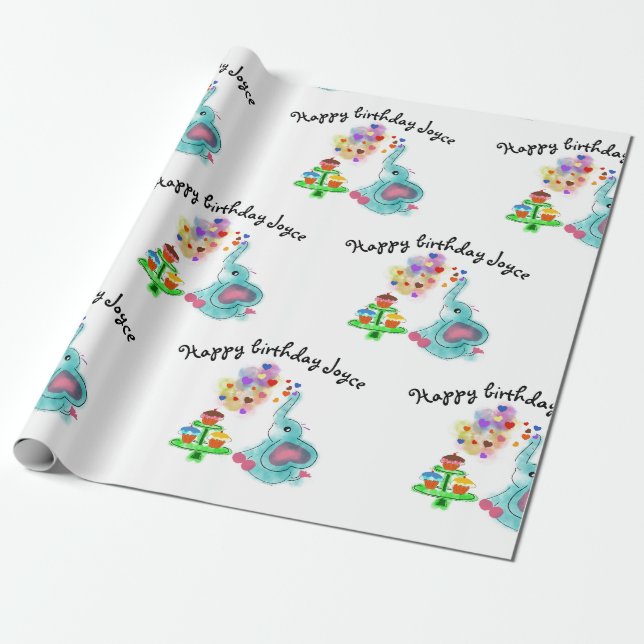 Loving elephant birthday wrapping paper (Unrolled)