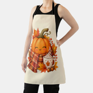 Loving Fall - Cute Smiling Pumpkin with Scarf  Apron
