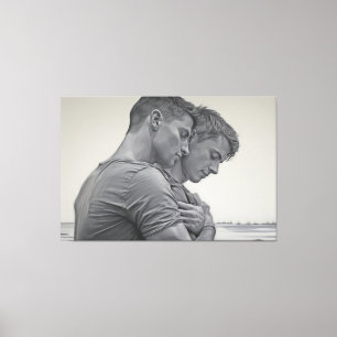 Loving Gay Couple - Charcoal Sketch -  Canvas Print