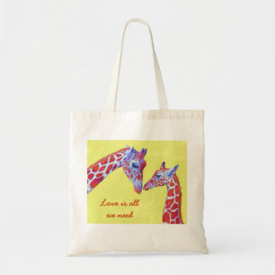 loving giraffes tote bag