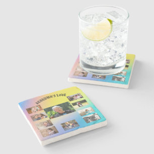 Loving Grandma Yellow Pink Blue 10 photo collage Stone Coaster
