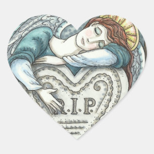 LOVING GUARDIAN ANGEL, CEMETERY MOURNING ART RIP HEART STICKER