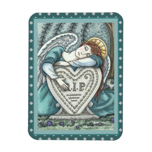 LOVING GUARDIAN ANGEL, CEMETERY MOURNING ART RIP MAGNET (Vertical)