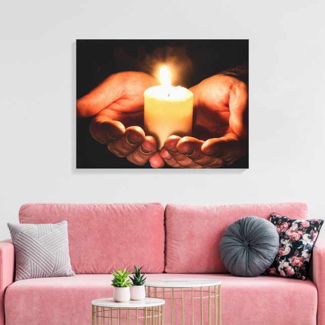 Loving Hands holding a Candle with Flame Canvas Print (Insitu(LivingRoom))