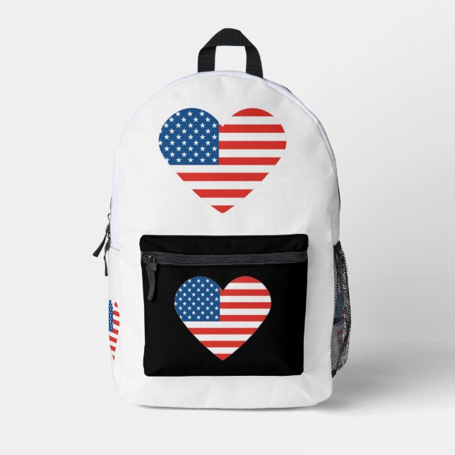  Loving Heart Shaped American Flag Design Printed Backpack (Front)