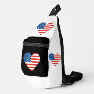 Loving Heart Shaped American Flag Design Sling Bag