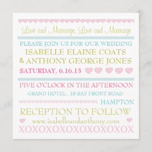Loving Hearts Pastel Wedding Invitation