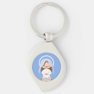 Loving Kawaii Virgin Mary with Heart – Sky Blue Keychain