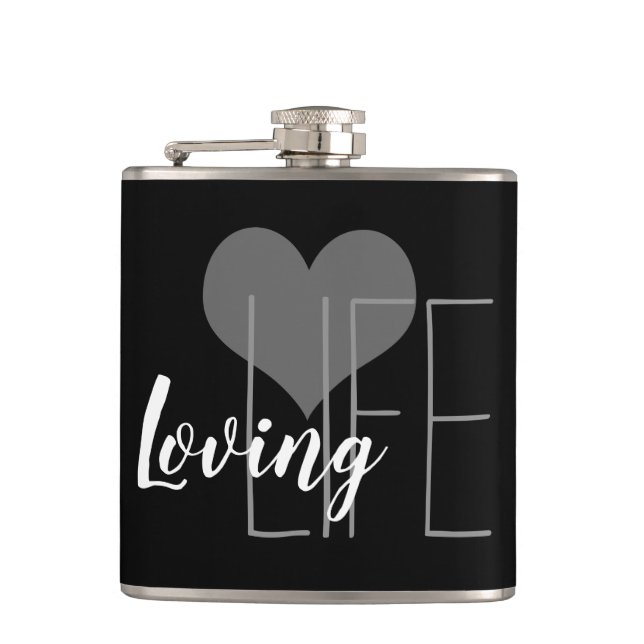 LOVING LIFE lettering with heart | Hip Flask (Front)