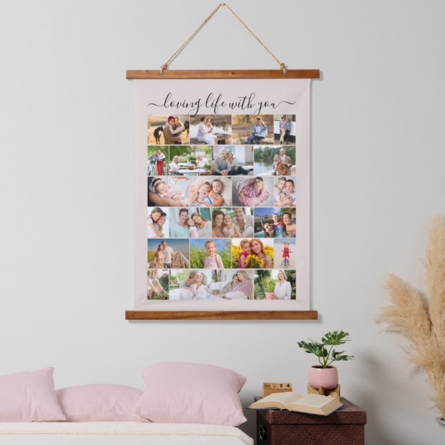 Loving Life with You 24 Photo Masonry Grid Beige Hanging Tapestry (Bedroom)
