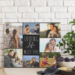 Loving Life with You 7 Photo Collage | Black Faux Canvas Print<br><div class="desc">Stylish photo collage faux canvas which you can personalize with 7 of your favourite photos. This chic black and white design is lettered with the words "loving life with you" in elegant handwritten script and skinny font typography. The photo template is set up ready for you to add your pictures,...</div>