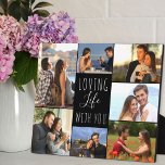 Loving Life With You 7 Photo Collage | Black Plaque<br><div class="desc">Modern photo collage which you can personalize with 7 of your favourite photos. The template is set up ready for you to add your photos, working clockwise from the top left. The wording reads "loving life with you" in elegant script and modern uppercase typography. This design has a colour palette...</div>