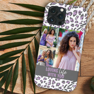 Loving Life with You Leopard Print 3 Photo Lilac iPhone 13 Pro Max Case