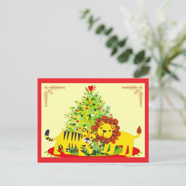 Loving Lion & Tiger Happy Holiday Postcard (Standing Front)