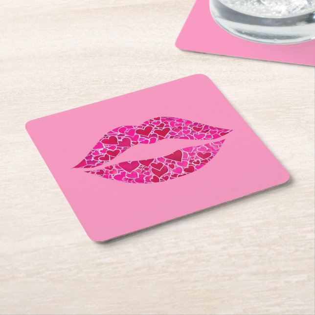 Loving Lips 01 Square Paper Coaster (Angled)