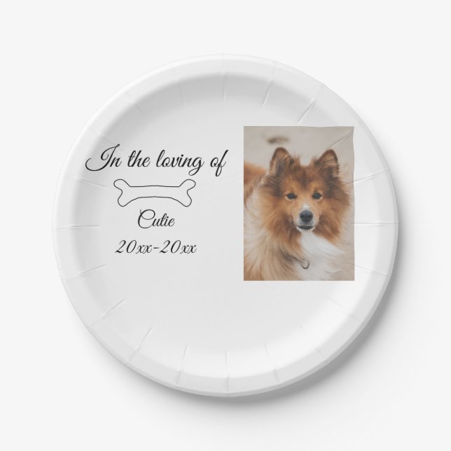 loving memorial keepsake funeral add pet name phot paper plate (Front)