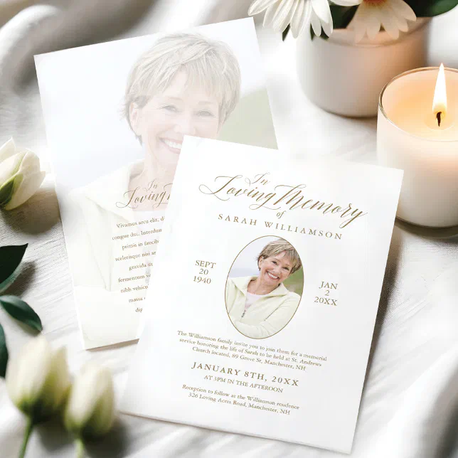 Loving Memory Calligraphy Photo Memorial Service Invitation | Zazzle