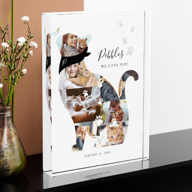 Loving Memory Cat Photo Collage Pet Memorial Block (Loving Memory Cat Photo Collage Pet Memorial)