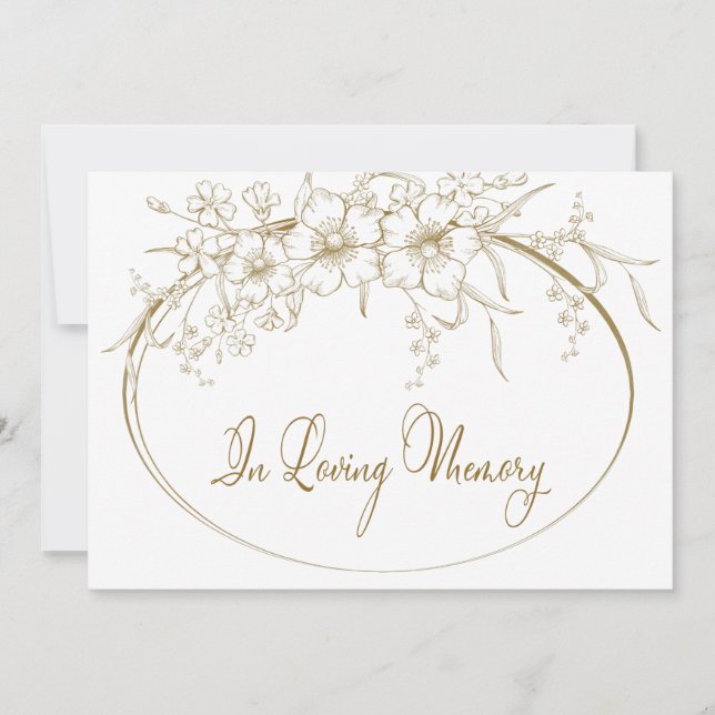 Loving Memory Elegant Floral Gold Memorial Invitation (Front)