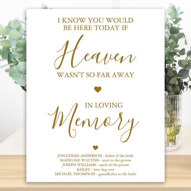 Loving Memory Gold Heaven Poem Wedding Memorial Poster (Creator Uploaded)