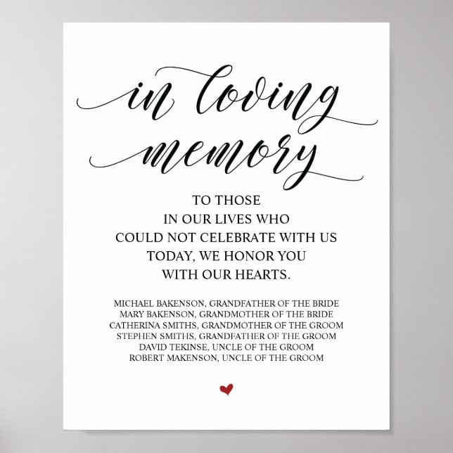 Loving Memory In Our Heart Memorial table Sign (Front)