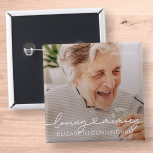 Loving Memory Modern Elegant Heart Photo 2 Inch Square Button
