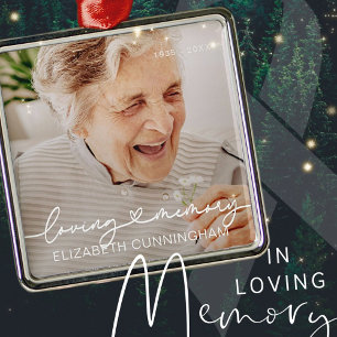 Loving Memory Modern Elegant Heart Photo Memorial Metal Ornament