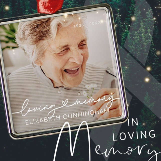 Loving Memory Modern Elegant Heart Photo Memorial Metal Ornament (Creator Uploaded)
