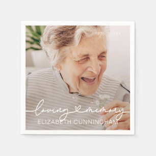 Loving Memory Modern Elegant Heart Photo Memorial Napkin
