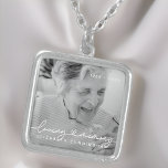 Loving Memory Modern Elegant Heart Photo Memorial Silver Plated Necklace<br><div class="desc">This simple and modern design is composed of serif and cursive typography and add a custom photo.</div>