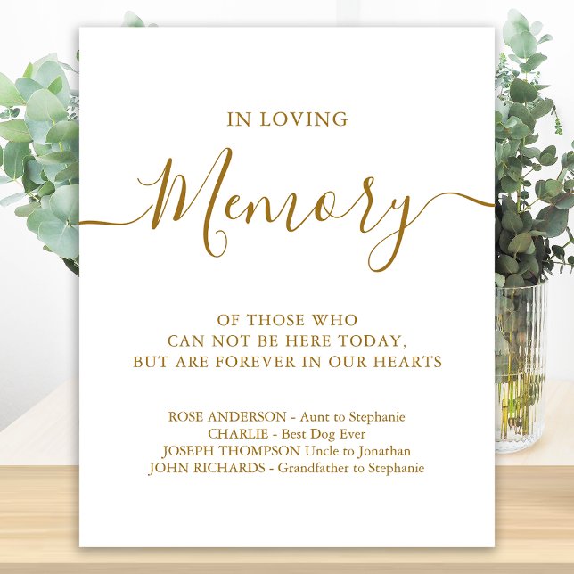 Loving Memory Personalized Gold Wedding Memorial Poster (Creator Uploaded)