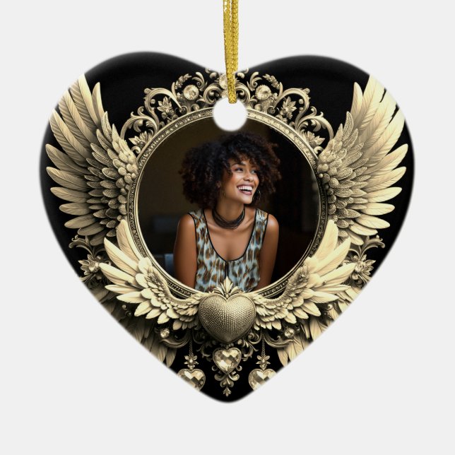 Loving Memory Photo Memorial Diamond Look Ceramic Ornament (Front)