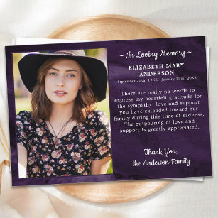 Loving Memory Photo Purple Marble Sympathy Funeral Thank You Card