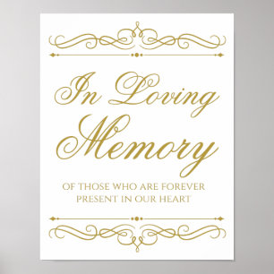 Loving Memory Wedding Sign Gold Swirl Calligraphy