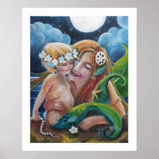 Loving Mom and Baby Mermaids Poster