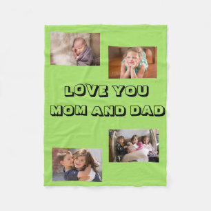 Loving Mom Dad 4 photos Sans Serif Font Fleece Blanket